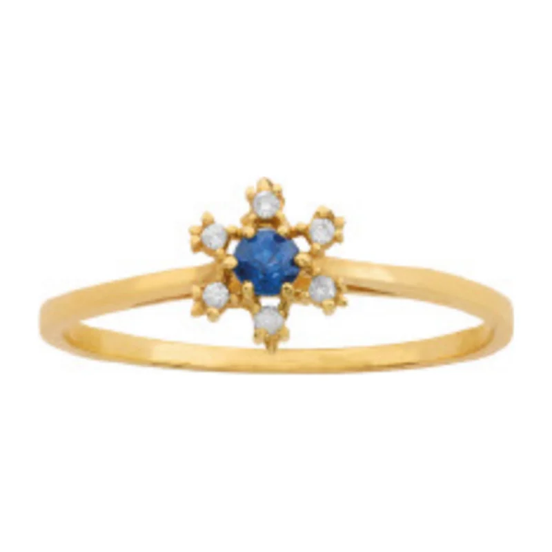 Anel Flor Safira 6 Diamantes Ouro 18k 750