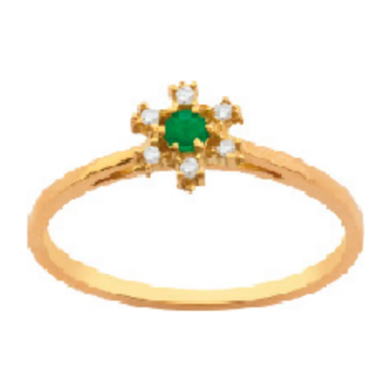 Anel Flor Esmeralda 6 Diamantes Ouro 18k 750