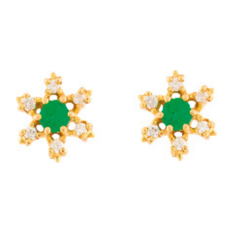 Brinco Flor Esmeralda 12 Diamantes Ouro 18k 750