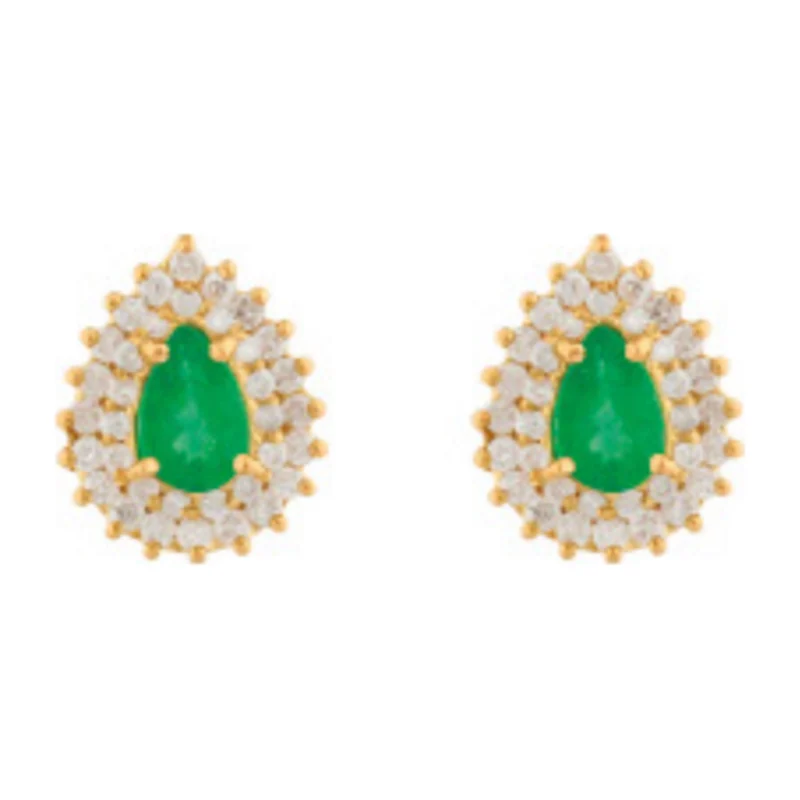 Brinco Gota Esmeralda 35 Diamantes Ouro 18k 750