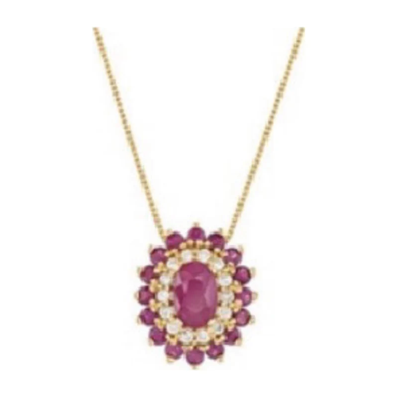 Gargantilha Oval 17 Rubis 14 Diamantes Ouro 18k 750