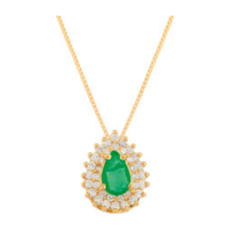 Gargantilha Gota Esmeralda 35 Diamantes Ouro 18k 750